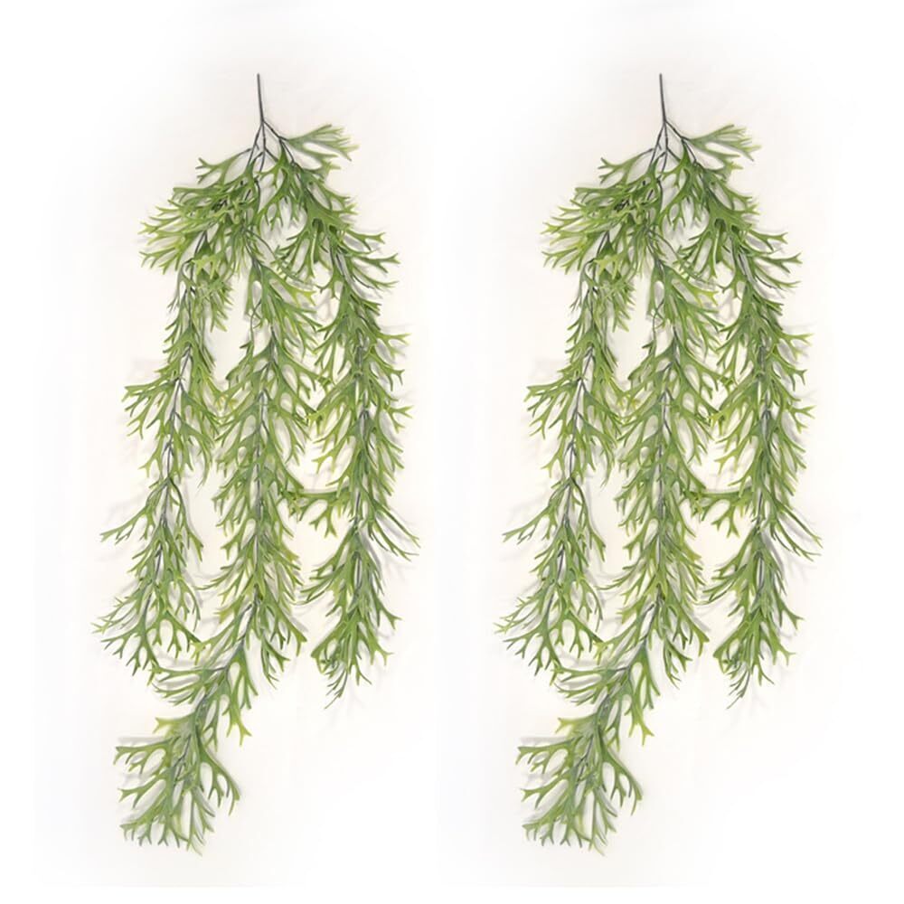 5402 2 Pcs Artificial Staghorn Fern Hanging Bush Frosted Stag Horn Vine